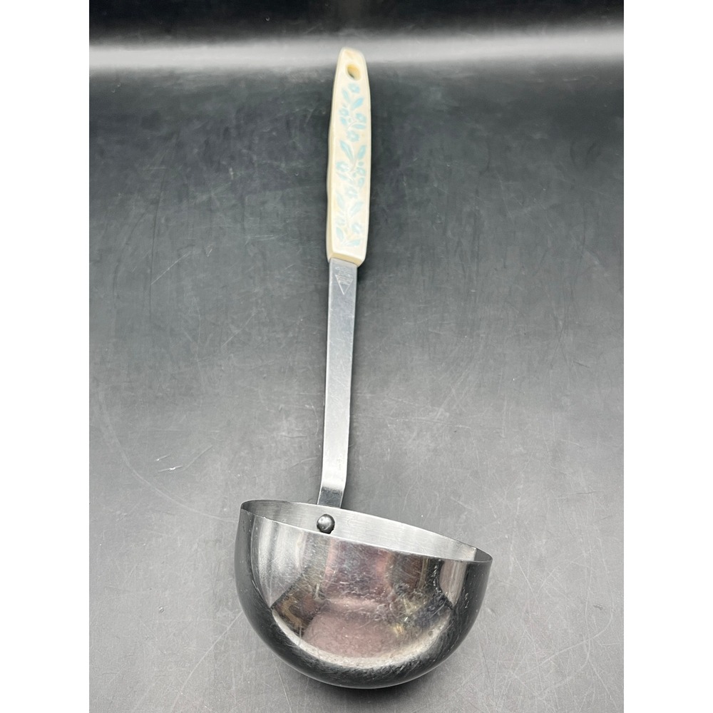 Vtg Household Japan Stainless Steel‎ Soup Ladle Blue Cornflower Handle MCM As Is